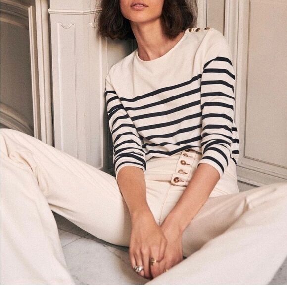Maison Jules Cream Fitted 3/4 Sleeve T-Shirt - Picture 1 of 12